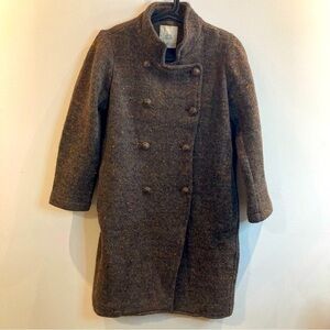 ZARA KNIT Sz S Thick Knit Knee Length Double Breasted Heather Brown Unlined Coat